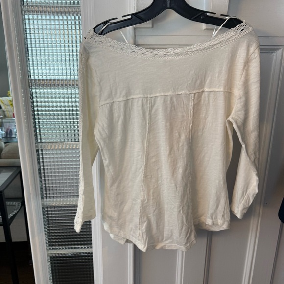 Free People Ivory Cream Lace Top 3/4 Length Sleeve Sz Large NWT - Picture 6 of 13